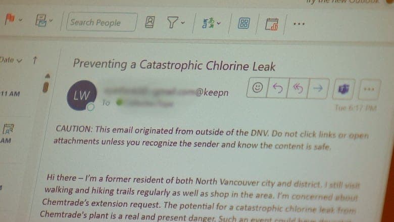 An e-mail from the Keep North Vancouver Safe campaign warns about a "catastrophic chlorine leak."