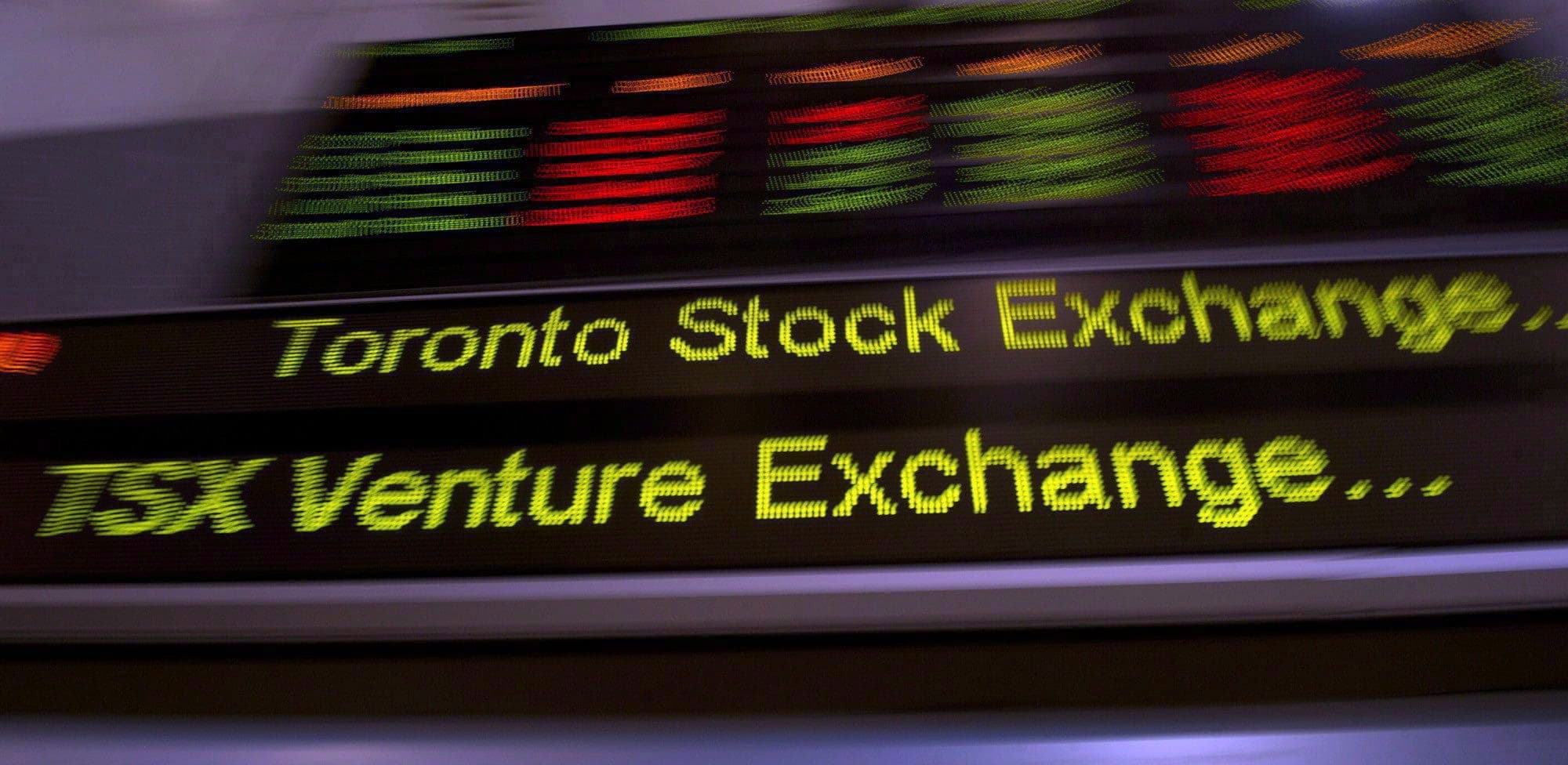 Blurry photo of the TSX Venture Exchange stock ticker.