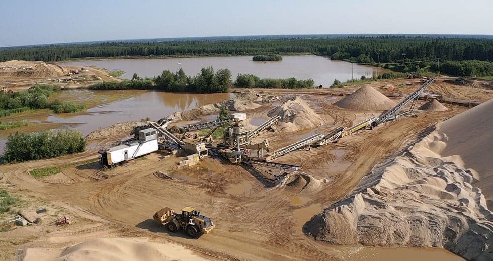 An aerial image of a sand mine in Alberta.