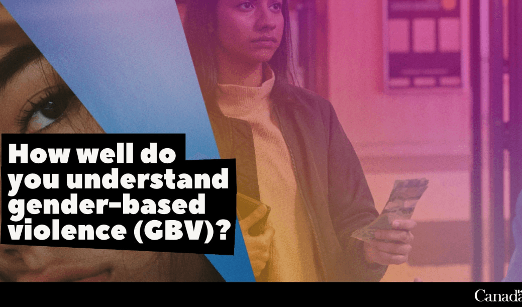 The words "How well do you understand gender-based violence (GBV)" appears in front of a stylized photo of a young woman as part of the It's Not Just campaign..