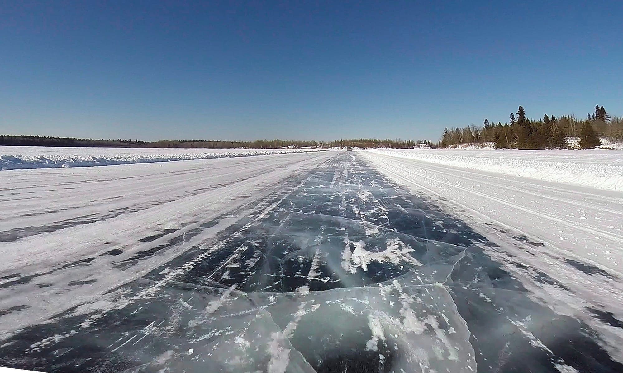 A winter road crosses Shoal Lake to Shoal Lake 40 first nation in Manitobashown in 2015.