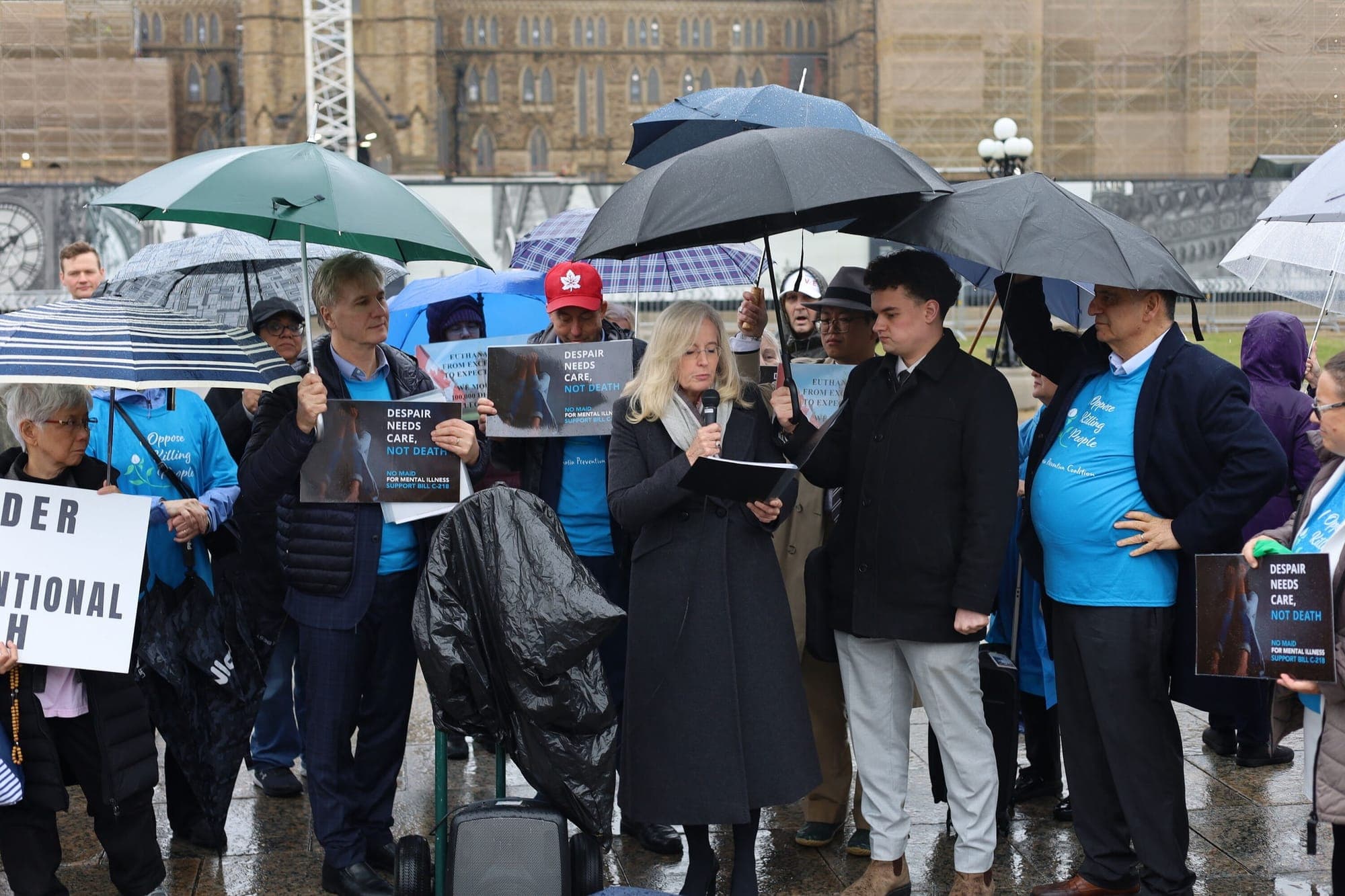 Representatives of the Association for Reformed Political Action protest against medical assistance in dying in Ottawa.