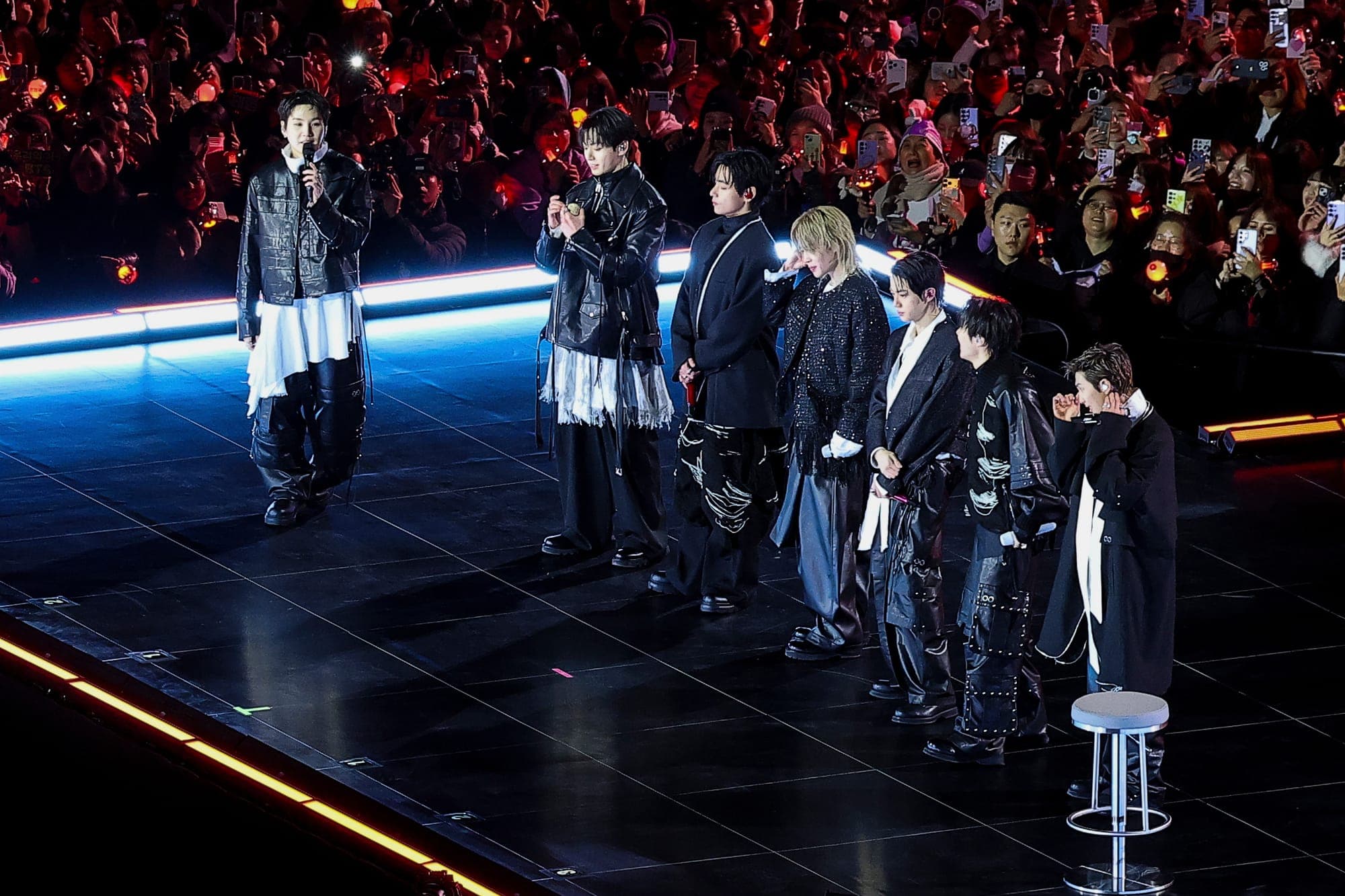 Kpop group BTS on stage during 'BTS The Comeback Live Arirang' concert in central Seoul, South Korea on March 21.