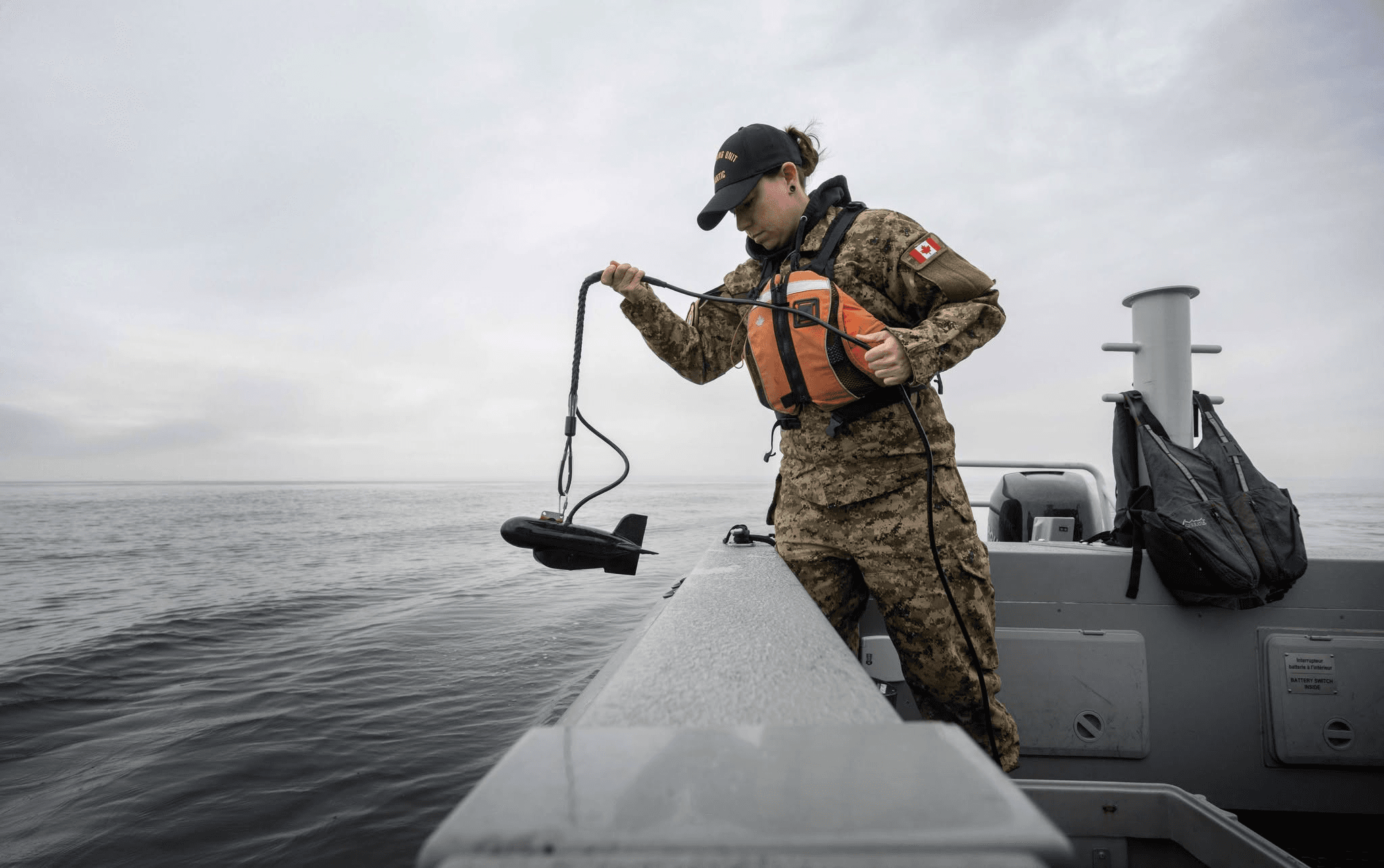 A Canadian Armed Forces member engages in an underwater mine countermeasures exercise off the coast of Romania.