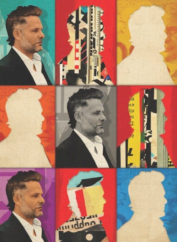 An illustration shows a side profile of Greg Martel against different colours and patterns.